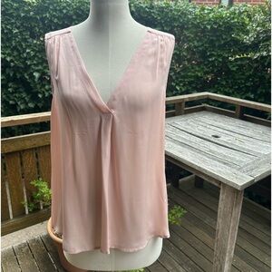 Joie Womens 100% Silk Sheer Sleeveless V Neck Blouse Light Pink Size M
